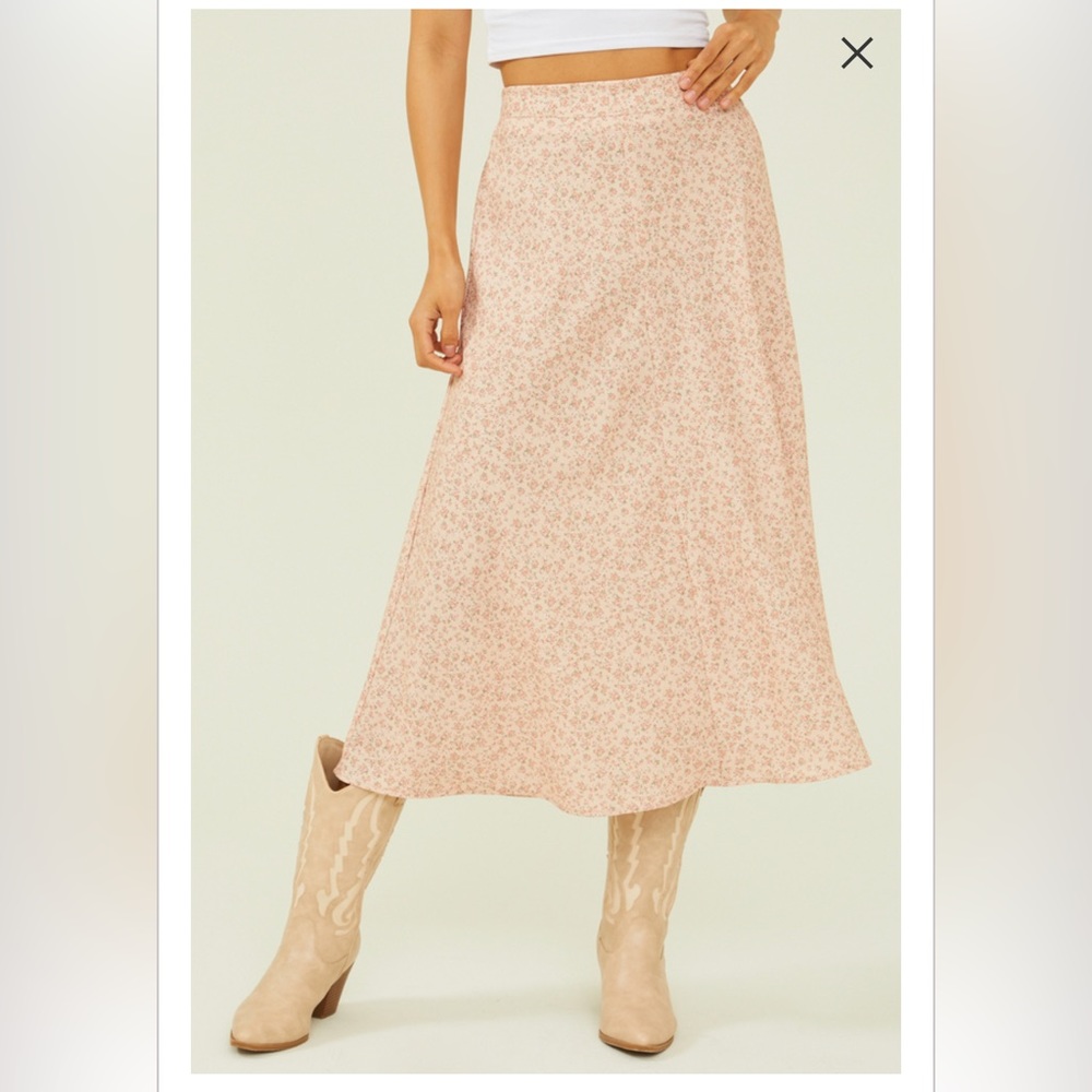 Altar'd State Pink Floral Midi Skirt